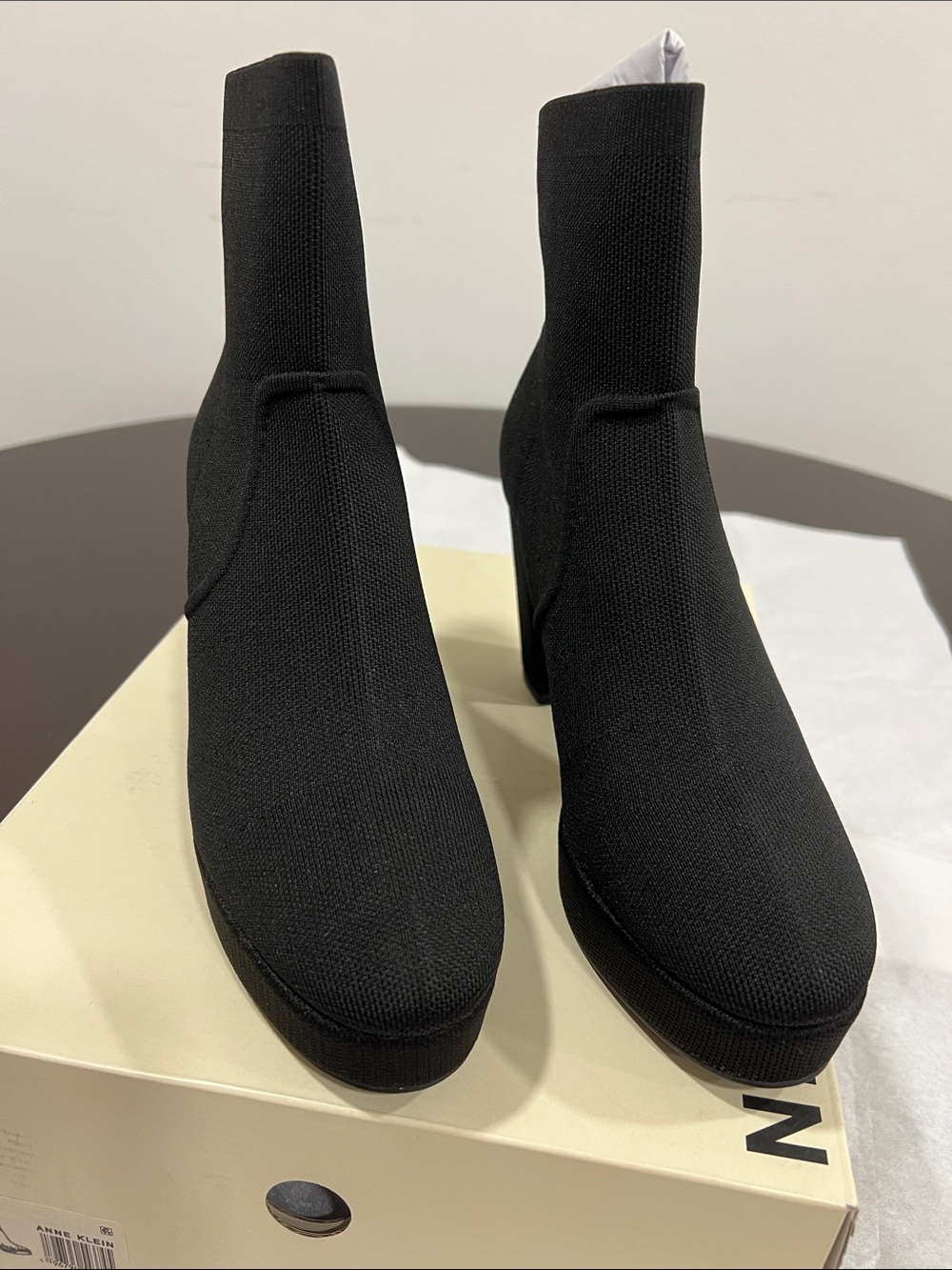 Anne Klein Akvolt Platform Booties Womens 10 Black Knit Size 8.5